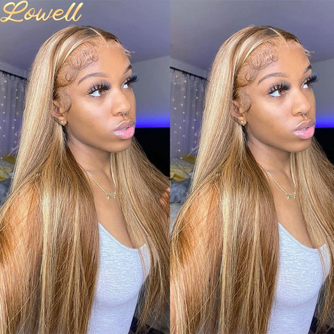 200 Density Highlight Wig Human Hair Bone Straight Blond Ombre hd Lace Wig 13x4 13x6 Colored Human Hair Frontal Pre Plucked Wigs