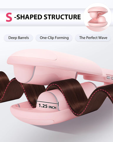 Waver Curling Iron, Beach Waves Curling Wand, Ionic Hair Waver with Anti-Scald Hair Crimper, 2 Barrel Hair Crimper  1.25 Inch