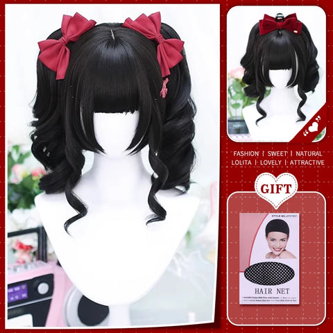 WTB Synthetic Long Straight Hair Black Lolita Wigs with Bangs for Women Fashion Female Cosplay Party Christmas Wigs Multicolor