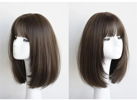 Korea Style Hair Extensions Synthetic Fashion Young Female Wigs Breathable Head Cover Medium Length Straight Wig Hat for Women