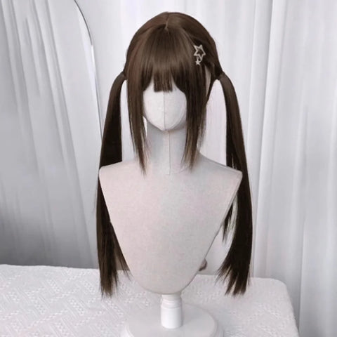 Synthetic wig Lolita cosplay double ponytail long straight hair anime game cosplay hair extensions Halloween Christmas dress up