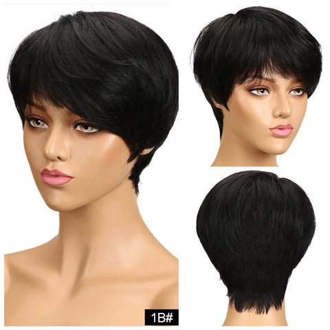 Short Pixie Cut Wig Human Hair Ready to Wear Brazilian Human Hair Wigs for Women  Black Brown Red Full Machine Wigs