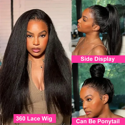 Yaki Straight 13x4 HD Lace Front Human Hair Wigs Kinky Straight Lace Frontal Wig 100% Human Hair 4C Edges Curly Human Hair Wigs
