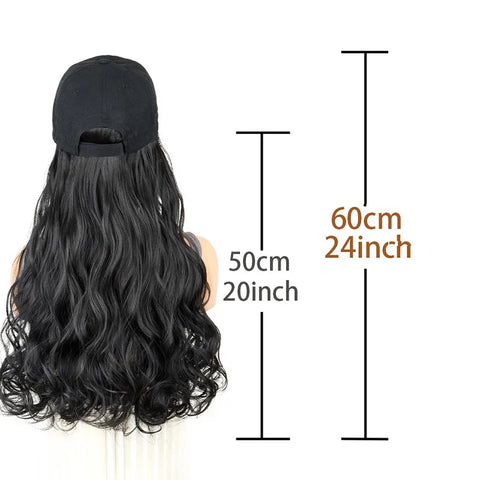 20Inch Synthetic Long Curly Baseball Cap Hat Wigs Heat Resistrant Black Brown Hairpiece for Women