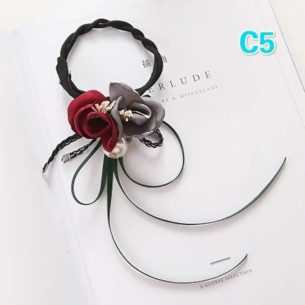 Women Elegant Flower Big Pearls Hair Curls Bun DIY Hair Style Donut Maker Ribbon Lady Fashion Hair Making Tool Accessories