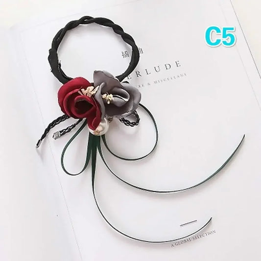Women Elegant Flower Big Pearls Hair Curls Bun DIY Hair Style Donut Maker Ribbon Lady Fashion Hair Making Tool Accessories