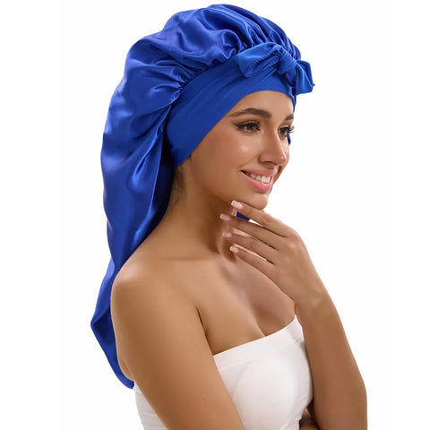 1/2/3pcs Satin Sleep Caps with Ribbon Tie - Black & Pink, Polyester Night Hats for Long Hair, Casual and Stylish Design