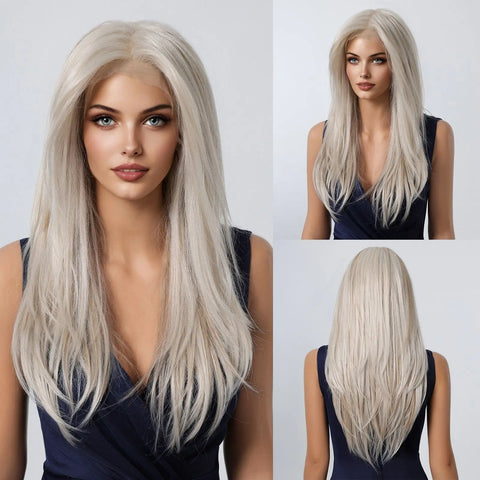 Long Straight Afro 13*6  Transparent Lace Frontal Synthetic Wigs Preplucked Brown Blonde Highlight Mixed Wig for Black Women Wig