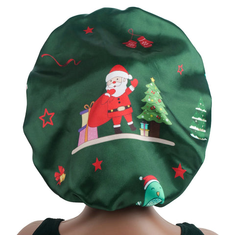 1pc Christmas Women'S Satin Sleep Cap with Elastic Wide Brim Soft Bonnet for Wigs & Hair, Comfortable Hair Cover Satin Bonnet