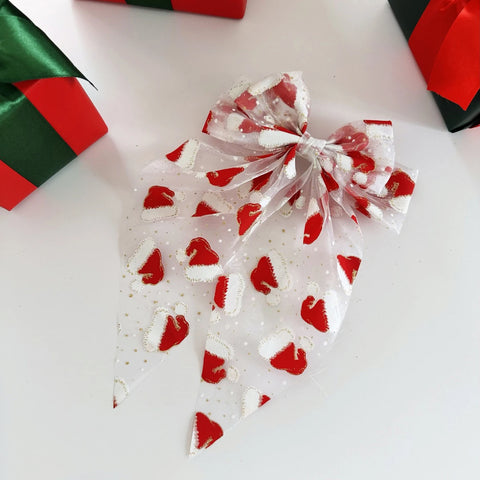 1PC Santa hat mesh bow spring clip, snowman Santa hairpin, holiday gift headwear Christmas hair ornament