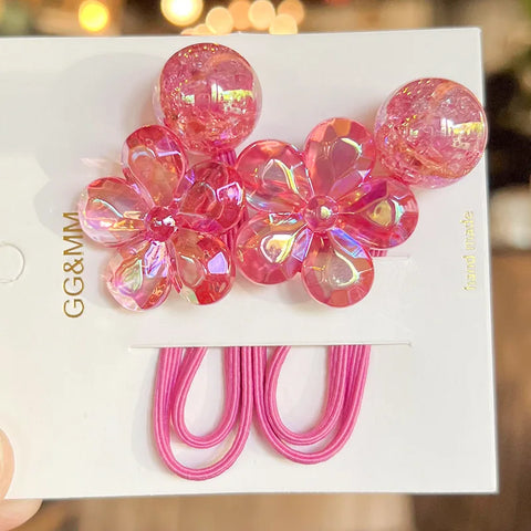 2PCS New Lovely Colored Camellia Girls Kids Elastic Hair Bands Princess Hair Accessories Children Hair Ties Baby Headwear