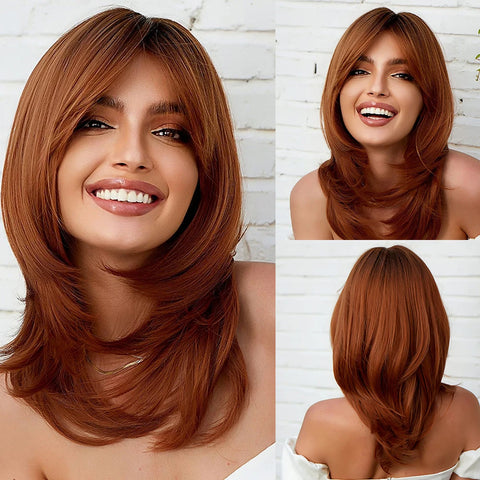 Short Straight Blonde Hair For Black Women Shoulder Length Layered Natural Hairline Synthetic Heat Resistant Wig