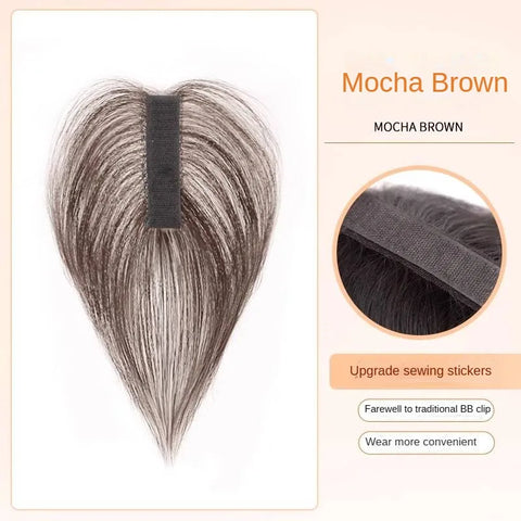No Clip Toppers Human Hair Fringe Upgraded Magic Paste Hair Toppers Bangs for Women Fluffy Hair Cover Sparse Hair Seams Patches