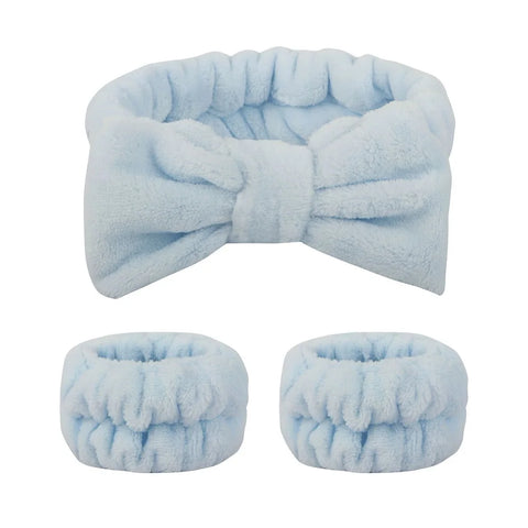 Flannel front bow elastic headband face wash and makeup headband waterproof wrist cover hair tie headband