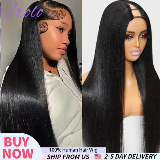 30 Inches Long Straight Human Hair Wig 210 Density V part Wig Upgrade Upart Wigs 100% Human Hair Head Clip In Half Wig For Women