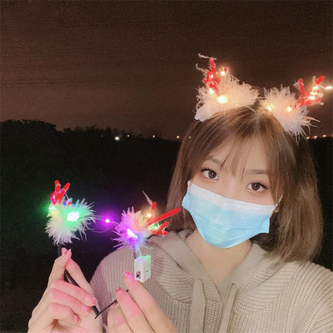 2025 Led Christmas Antler Headband Xmas Tree Hair Band with LED Lights Cosplay Headbands Party Christmas Hair Accessories