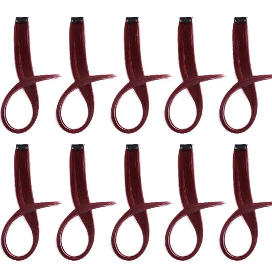 10pcs 22Inch Synthetic Long Straight Hair Extensions Clip in Colored Party Highlights Hairpieces for Women Kids Girls