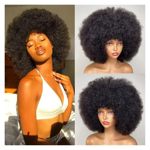 Glueless Afro Kinky Curly Wig Human Hair for Women Short Fluffy Curly Wigs Human Hair Pixie Cut Afro Wig for Black Women