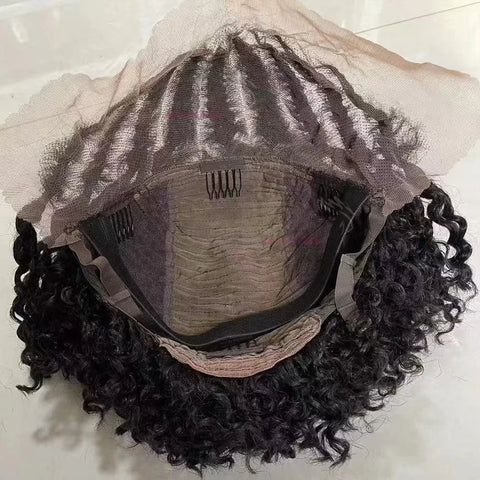 13x4 Lace Frontal Afro Curly Wig 100% Brazilian Remy Hair Wigs 6 Inch Kinky Curly Human Hair Wigs with Braids for Black Women