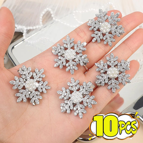 Winter Women Plush Fur Snowflake Hair Clips Sweet Exquisite Rhinestone Duckbill Hairpin Korea Fashion Christmas Hair Accessories