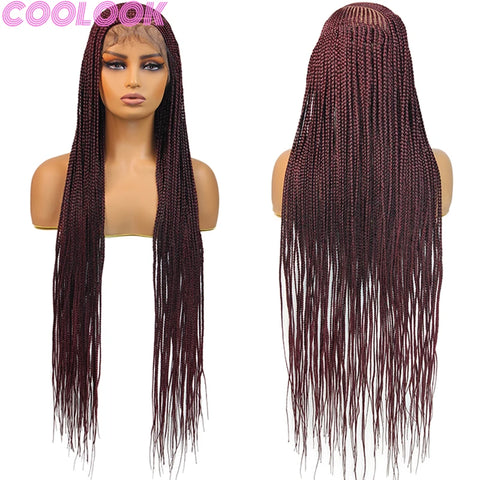 36" Synthetic Side Part Braided Wigs Heart Full Lace Front Wig Twist Box Braid Wigs With Baby Hair Knotess Lace Wig African Wig