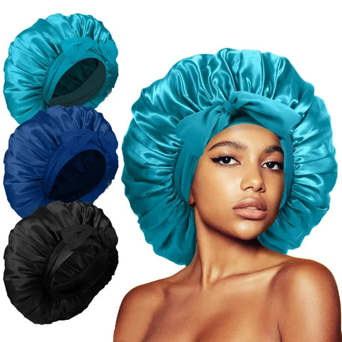 3Pcs Bonnet for Sleeping, Extra Satin Silk Bonnet for Sleeping Women with Tie Band for Curly Hair Jumbo Bonnet Braids Hair wrap