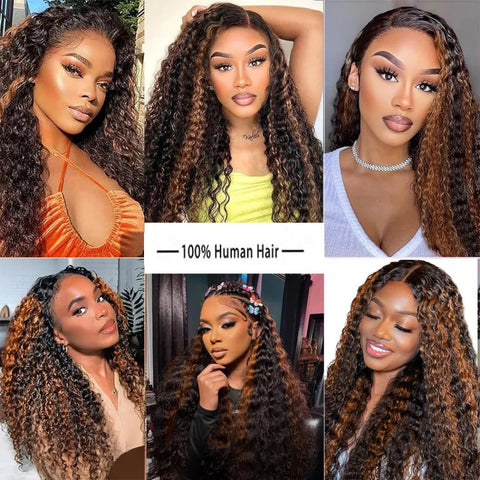 Highlight Wig Human Hair Curly Deep Wave Frontal Wig 13X6 13X4 Hd Lace Front Wigs P4/27 1B30 Brown Blonde Ombre Colored Wigs