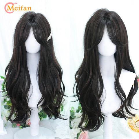 MEIFAN Synthetic Long Straight Lolita Wig with Bangs Wig Girl Cute Ombre Pink Blonde Black Cosplay Party Halloween Harajuku Wig