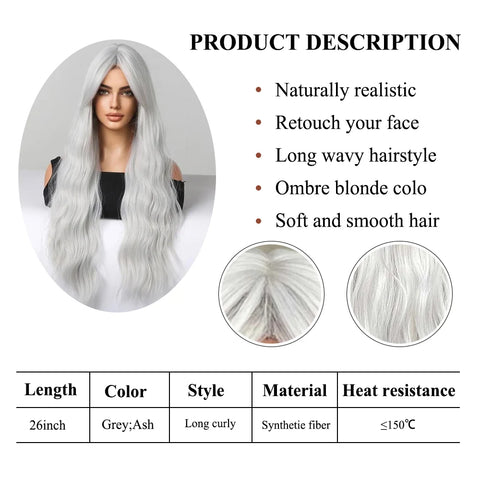 Ash Gray Platinum Long Curly Synthetic Wigs with Bangs for Women Afro Deep Wave Cosplay Lolita Wig Natural Hair Heat Reisitant