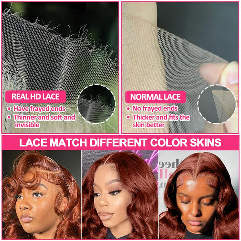Reddish Brown 13x4 Hd Lace Front Wigs Human Hair Pre Plucked 180% Density Body Wave Red Colored Lace Frontal Human Hair Wigs
