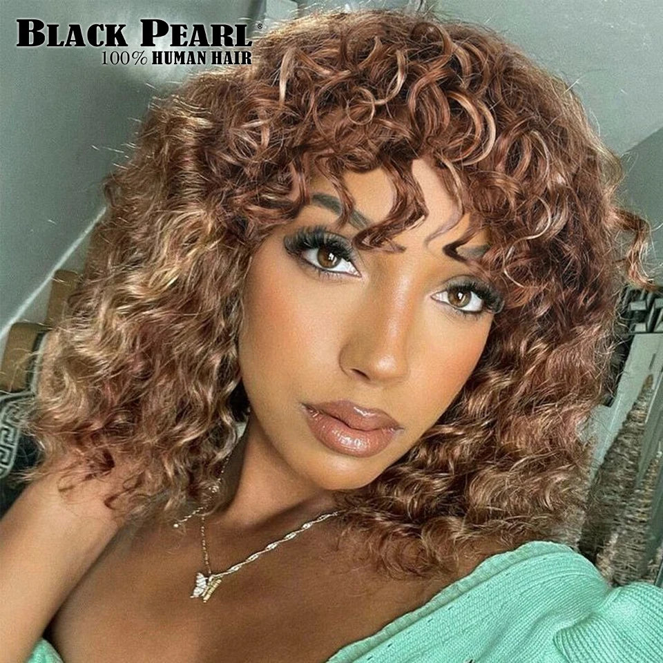 Black Pearl Fringe Wig Human Hair Short Bob Wigs Pixie Wig Human Hair Curly Wig s Cheap Wigs on Clearance Peruca Cabelo Humano