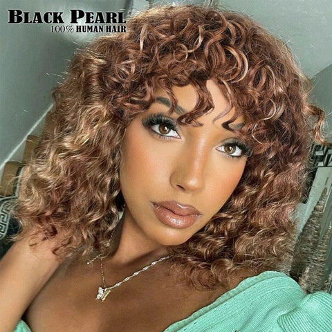 Black Pearl Fringe Wig Human Hair Short Bob Wigs Pixie Wig Human Hair Curly Wig s Cheap Wigs on Clearance Peruca Cabelo Humano