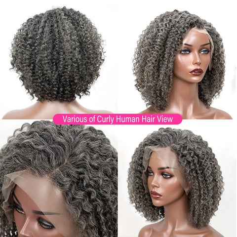 Salt And Pepper Wigs Human Hair 13x4 Grey Lace Front Wig Human Hair Pre Plucked Hairline Deep Curly Salt and Pepper Bog Wig