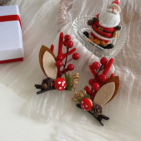 New Christmas Antler Hair Clips Deer Ear Hairpins Christmas Party Headbands Festival Pine Cones Hair Ball Hair Accessories