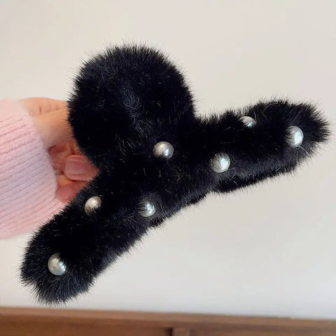 Cute pearl plush grab clip back of head autumn and winter hair accessories hairpin sweet hair grab