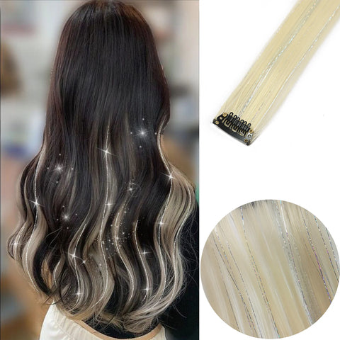 Clip in Hair Extensions 6pcs/pack Colored Party Highlights 22 inches Multi-colors Straight Hair Synthetic Hairpieces Purple Pink