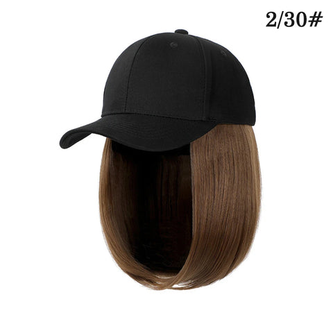 Synthetic Adjustable Black Hat Wigs Short Bob Straight Baseball Cap Wig Seamless Connection Hair Extensions for Women