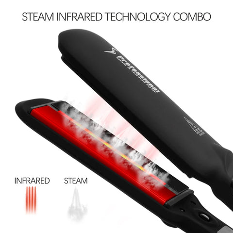 Professional Steam Hair Straightener Infrared Care Ceramic Coated 2 Inch Wide Plates for Salon Straightening Styling