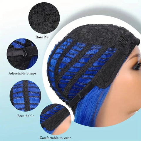 30Inch Long  wave wig Synthetic Hair Wig Black Blue Purple Gradient For Women  For Halloween Daily Cosplay Party wig