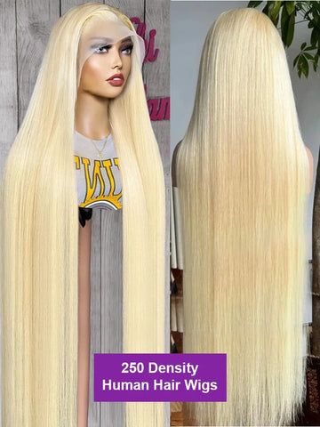 30 40 Inch 250 300 Density 613 Honey Blonde 13x4 Lace Front Human Hair Wigs Bone Straight 13x6 HD Transparent Lace Frontal Wig