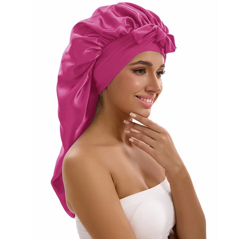 1/2/3pcs Satin Sleep Caps with Ribbon Tie - Black & Pink, Polyester Night Hats for Long Hair, Casual and Stylish Design
