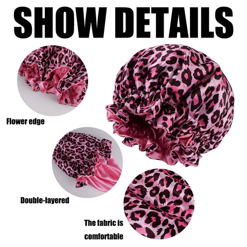 1PC Hair Bonnet Printed Leopard Double Layer Satin Splicing Hair Bonnet For Sleeping For Curly And Straight Hair
