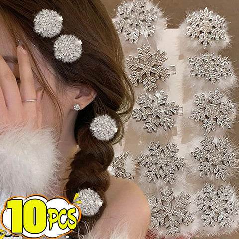 Winter Women Plush Fur Snowflake Hair Clips Sweet Exquisite Rhinestone Duckbill Hairpin Korea Fashion Christmas Hair Accessories