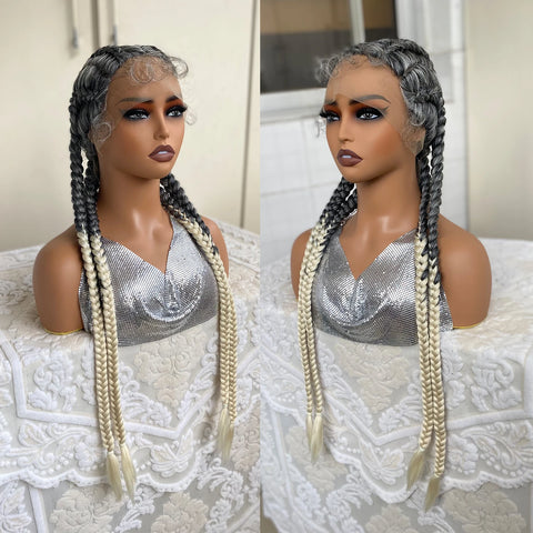 Synthetic Lace Front Wig Braided Wigs With Baby Hair 32 Inches 4 Twist Cornrow Braids Cosplay DIY Wig Synthetic Crochet Braids