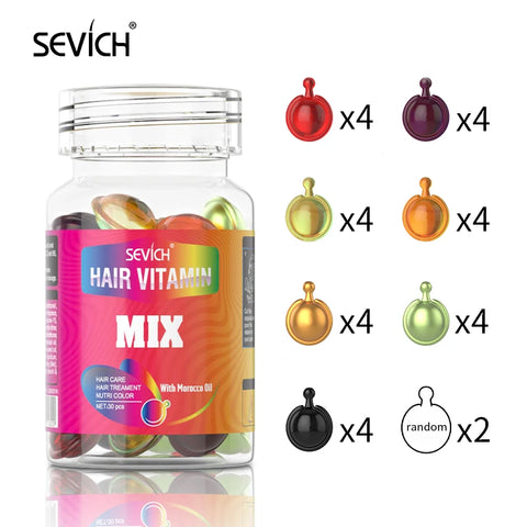 30Pcs Anti Hair Loss Hair Vitamin Capsule Oil Keratin Complex Oil Smooth Silky Hair Serum Hair Mask Repair Frizz Damaged Sevich