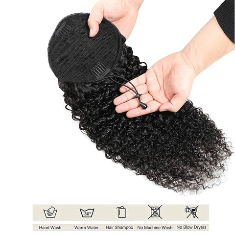Synthetic Drawstring Curly Ponytail Extension for African Women Short Afro Kinky Ponytail Extension