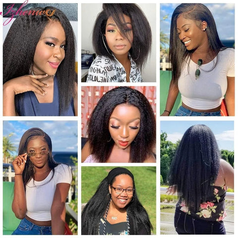 Transparent Kinky Straight Lace Front Wig Pre Plucked Yaki Brazilian 13x6 Lace Closure Human Hair Wig For Woman Natural Hairline