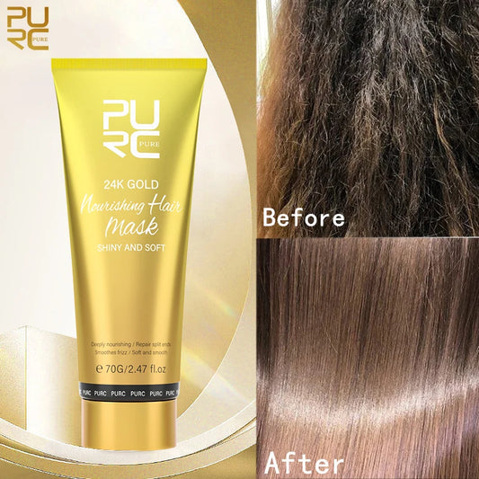 PURC 24K Gold Hair Mask Repair Damage & Dry Frizy Keratin Smoothing Straightening Hair Cream Hair Treatments Mask Hair Care