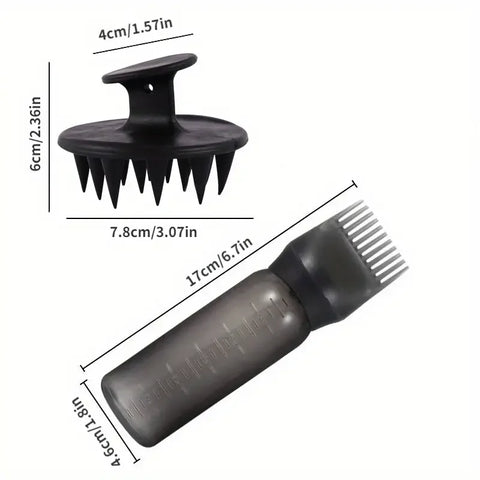 2pcs/set Applicator Bottle Shampoo Brush Scalp Massage Hair Brush Oil Applicator for Hair Care 3-in-1 Hair Treatment Tool