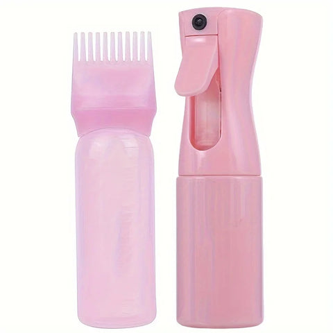 2-Pack Plastic Refillable Continuous Spray Bottles with Root Comb Applicator - Fine Mist Sprayer for Hairstyling Hair Dye Bottle